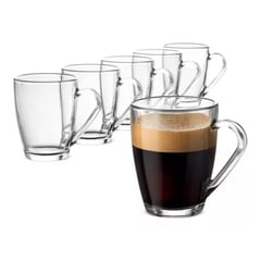 MOGA - Tazas para cafe de vidrio pack 6 Piezas 350ml Lisa