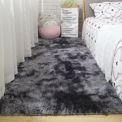 BJ HOGAR - Bajada De Cama Peluda Alfombra Gris Oscuro Jaspeado