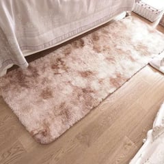 BJ HOGAR - Bajada De Cama Peluda Alfombra Beige Jaspeada