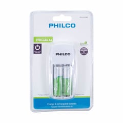 PHILCO - Cargador Pilas + 2 pilas AA 2700mha