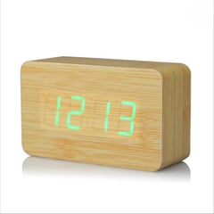 GENERICO - Reloj despertador digital de madera luz led verde