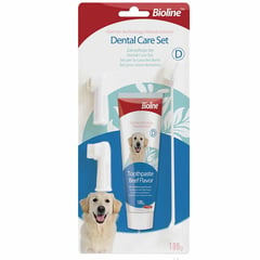 BIOLINE - Kit Cepillos + Pasta Dental Perro Sabor Pollo, 100gr