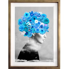 PAPEL ILUSTRADO - Cuadro Colalle Perfil Floral Azul 40x50 cm Marco Dorado