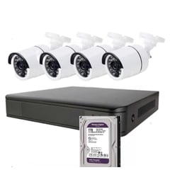 ARTIHOGAR - Kit Cctv 4 Cámaras Seguridad + Disco Duro 1 Terabyte Instalado en DVR HD 720P