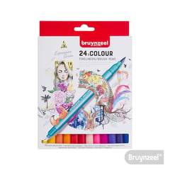 BRUYNZEEL - SET MARCADORES BRUSH PEN/FINELINERS DOBLE PUNTA 24 COLORES