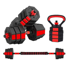 FITNICS - Mancuernas Ajustables Set 20kg 3 En 1 + Kettlebell - Rojo - Talla Única