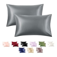 CASATUA - Funda Almohada Satin Seda Set X2 Unids - Gris - 76x50