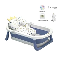 LUBABYCAS - Bañera Plegable Con Termómetro, Cojin Y Más Accesorios Azul