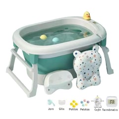 LUBABYCAS - Bañera Con Cojin Termómetro Y Más Accesorios Verde