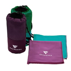 EXPRENEE - Set 3 Toalla Microfibra Natacion Viaje Pack 2 Purpura Turquesa