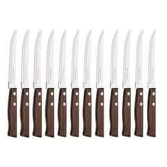 GENERICO - Cuchillos Acero Inoxidable Cubiertos Madera Asado Pack X12