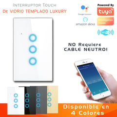 D MOTICA - Interruptor Touch Triple Inteligente Wifi-3 Canales Sin Neutro BLANCO