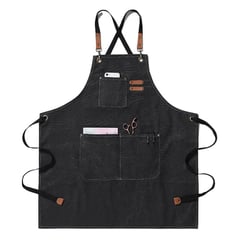 CRUSEC - Delantal Pechera Unisex Multiuso Restaurant Barbero Trabajo Negro