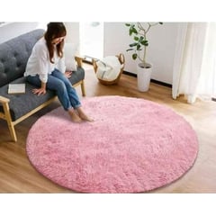 ANGELES DEL HOGAR - Alfombras peludas tipo Shaggy Redondas 150cm Rosado