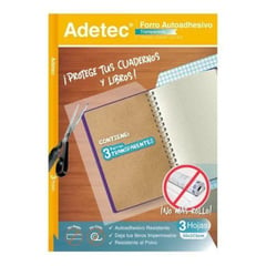 ADETEC - Forro Para Cuadernos Adhesivo Transparente 50 x 37.5 cm