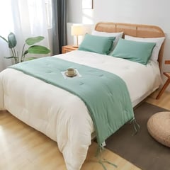 GENERICO - Piecera De Lino 70x210cm Mas 2 Fundas De Almohada 70x50cm - Menta