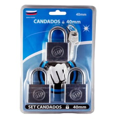 POWER FORCE - Candados de Acero Inoxidable de 40 mm. Set de 3 Unidades.