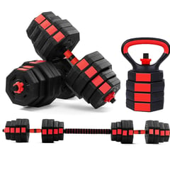 FITNICS - Set 2 Mancuernas Ajustables Total 30kg + Barra + Kettlebell