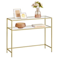 VASAGLE - Mesa de Arrimo vidrio Gold Premium