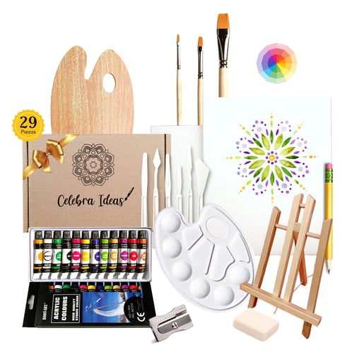 CELEBRA IDEAS - Set de Arte pinturas acrílicas con atril Kit Arte 29 piezas