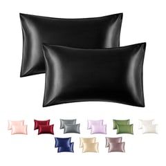 CASATUA - Funda Almohada Satin Seda Set X2 Unids - Negro - 100x50