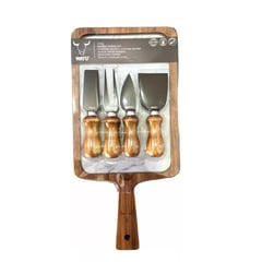 WAYU - Set 5 Piezas Utensilios y Tabla De Madera Para Cortar Quesos