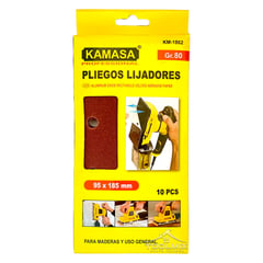 KAMASA - Set De 10 Lijas Rectangular O Pliegos Lijadores 95x185mm Grano 80