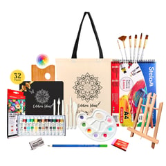 CELEBRA IDEAS - Set Arte pinturas óleos con Atril y croquera Kit 32 piezas