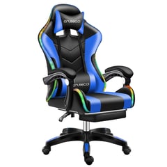 CRUSEC - Silla Gamer Con Luz Led y Masajeador Color Azul