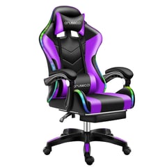 CRUSEC - Silla Gamer Con Luz Led y Masajeador Color Violeta