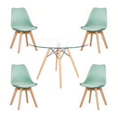 KLIK - Comedor Mesa Eames Vidrio 100 cm + 4 Sillas Tulip Menta