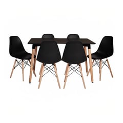 KLIK - Comedor Mesa Rectangular Negra + 6 Sillas Eames Negras