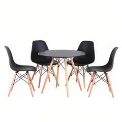 KLIK - Comedor Mesa Eames Redonda Negra 80cm + 4 Sillas Eames Negras