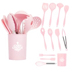 VIDITA - Set De Utensilios De Cocina Silicona 12 Piezas Antiadherente Rosado