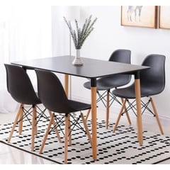 GENERICO - Juego de Comedor eames Rectangular 4 sillas Negro 120 cm