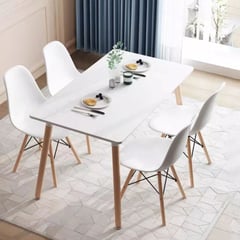 GENERICO - Juego de Comedor eames Rectangular 4 sillas Blanco 120 cm