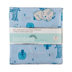 BAMBINO - Set Sabanas De Cuna Animales Celeste