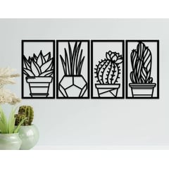 GENERICO - Cuadros Plantas Cactus 35x20 cm en Madera MDF Pack 4ud