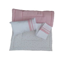 GENERICO - Set cuna Corral 110x70 cm - Rosado estrella luna y Puntos Blancos