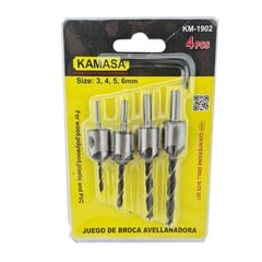 KAMASA - Brocas Avellanadoras Madera Plastico Pvc Punta Taladro 4 Pcs