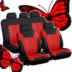 GOODCAR - Funda Cubre Asiento Auto Universal 9piezas Rojo Mariposa