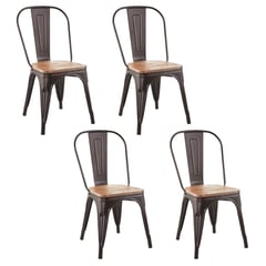 NOVAHUS - Pack 4 Sillas Tolix Vintage Asiento Madera Café