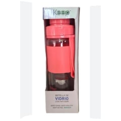 KEEP - BOTELLA VIDRIO CON INFUSOR ROSADO