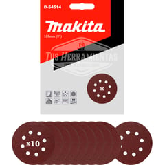 MAKITA - 10 Discos Lija Con Velcro 125mm (5 ) Grano 80 D-54514