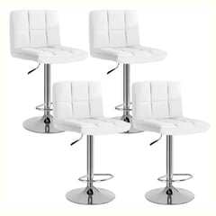 GLOBAL LATIN GROUP - Pack 4 Sillas Taburete Piso Bar Giratoria Con Respaldo Cuadrado - Blanco