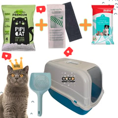 COCO PET'S - Kit Baño Gato -Filtro-Arena 4Kg-Pala-Toallitas Celeste