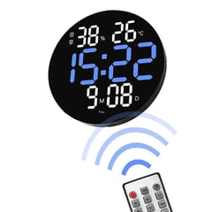 OEM - RELOJ DIGITAL REDONDO DE PARED CON CONTROL REMOTO AZUL