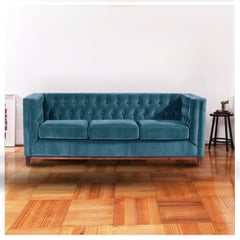 LATAM HOME - Sofa Roma 3 Cuerpos Capitoné Tela Velvet Azul Petroleo