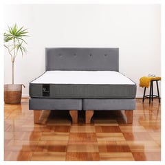 LATAM HOME - Cama Europea 2 Plazas Zen Best 150x200 Cm Tela Gris + Respaldo