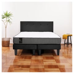 LATAM HOME - Cama Europea 2 Plazas Zen Best 150x200 Cm Tela Negro + Respaldo